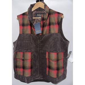 Pendleton Black Hills‎ Duck Down Wool Corduroy Vest Plaid Size XL NWT Red Olive